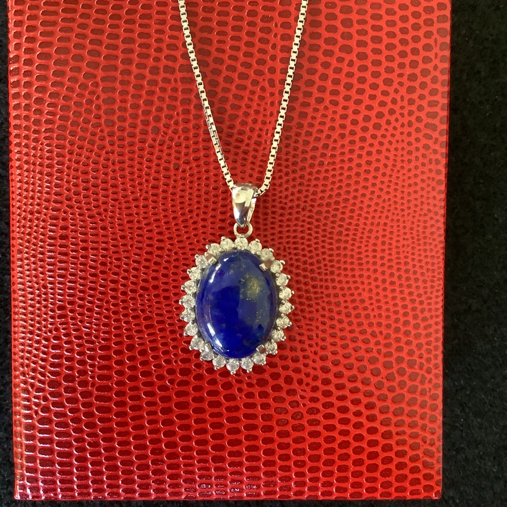New 925 Natural Lapis And Cz Necklace.